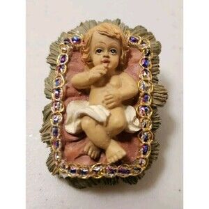 Vintage Baby Jesus Figurine With Ornate Gemstone Trim Decoration Nativity Figure